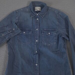 J.Crew Top Womens S Blue Slim-fit Chambray Pearl Snap Cotton Denim Western Shirt
